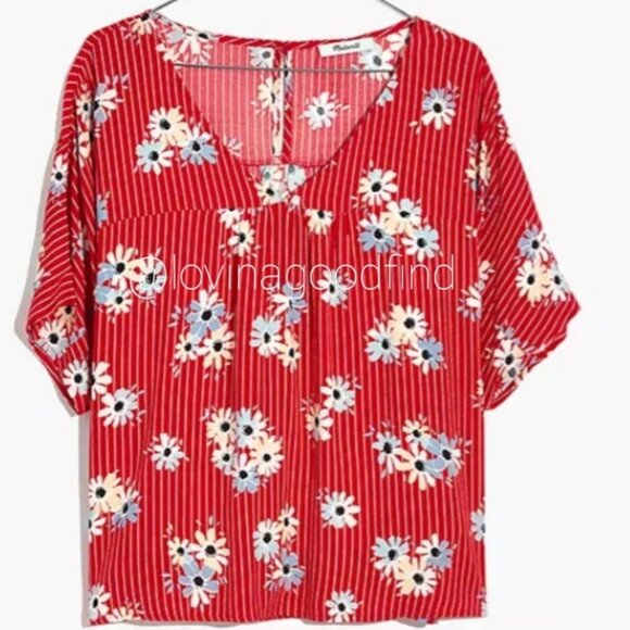 MADEWELL Rhyme Short Sleeve Floral Retro Blouse in Daisy Society EUC sz S - Picture 8 of 11